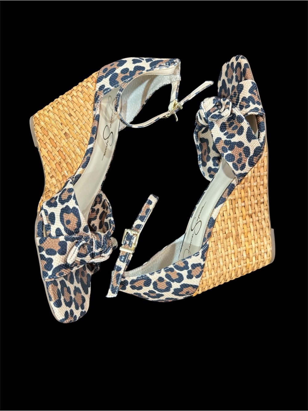 Jessica Simpson Leopard Print Wedge Sandals in Tan and Black